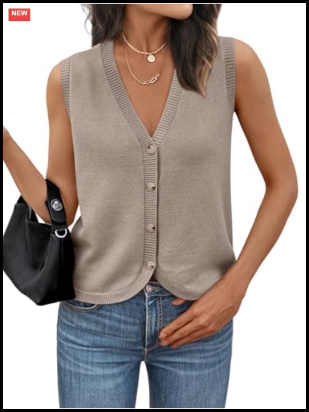 V Neck Button Down Sleeveless Knitted Sweater Vest